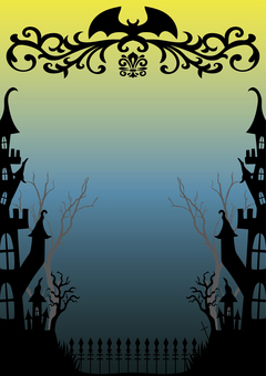 ホラーな背景-9（A4縦） ハロウィン,秋,背景,10月,フレーム,アンティーク,ビンテージ,レトロ,ゴシック,コウモリのイラスト素材