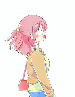 風に吹かれる明るい表情の秋の女性 横側 風に吹かれる明るい表情の秋の女性 横側 お出かけ,女性,秋,笑顔,かわいい,嬉しい,楽しい,彼女,おでかけ,若いのイラスト素材