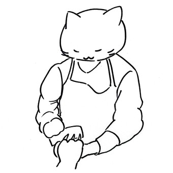 ねこネイリスト(線画) ネイリスト,ネイル,ネイルサロン,爪,美容,エプロン,爪やすり,マニキュア,爪とぎ,ねこのイラスト素材