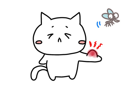蚊に刺されたねこ ねこ,手書き,かわいい,蚊,虫刺され,薬局,かゆい,イラストのイラスト素材