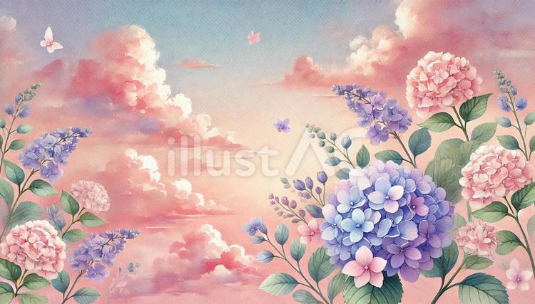 夕焼けとあじさいの花 夕焼け,あじさい,フェミニンのイラスト素材