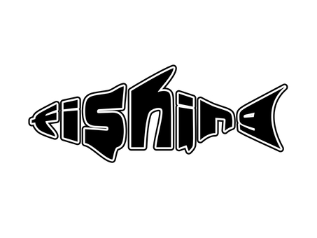 フィッシングの魚型ロゴ文字 文字,ロゴ,チラシ,魚,釣り,フィッシング,釣り堀,グラフィティー,英語,モノクロのイラスト素材