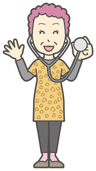  大阪のおばちゃん-139-全身 診察,おばちゃん,大阪,ヒョウ柄,おばはん,中年,女性,関西,派手,おばさんのイラスト素材