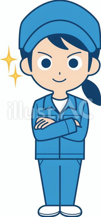 自信満々な作業員の女性　帽子　 女性,作業員,帽子のイラスト素材