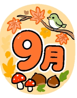 秋の彩りを詰め込んだ「9月」季節アイコン 9月,九月,秋,カレンダー,月,季節,暦,おしゃれ,かわいい,ゆるかわのイラスト素材