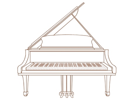 グランドピアノのイラスト線画正面全体 グランドピアノ,ピアノ,正面,線画,楽器,弦楽器,音楽,演奏,クラッシック,ジャズのイラスト素材