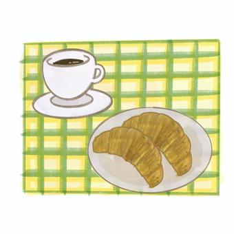 朝食クロワッサン（黄色系） クロワッサン,パン,ベーカリー,コーヒー,美味しい,ランチマット,食べ物,おやつ,惣菜パン,朝食のイラスト素材