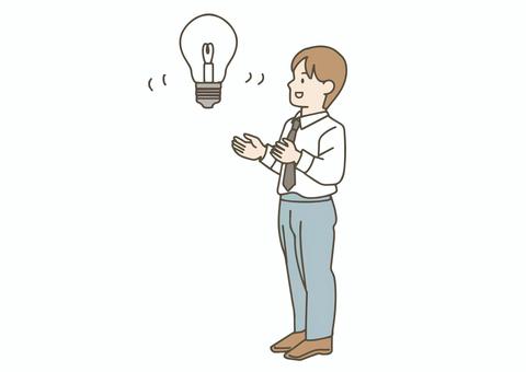 ひらめきを得る男性 男性,アイディア,発見,ひらめき,電球,ビジネス,創造,インスピレーション,企画,考えるのイラスト素材