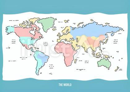 色分けした世界地図のベクター素材