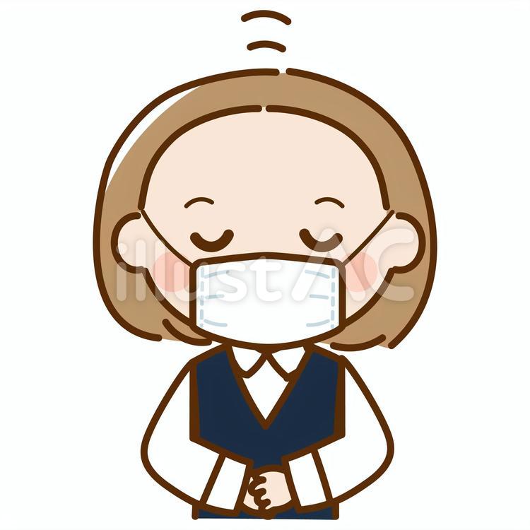 お辞儀をしている制服の女性（マスク） マスク,お辞儀,制服のイラスト素材
