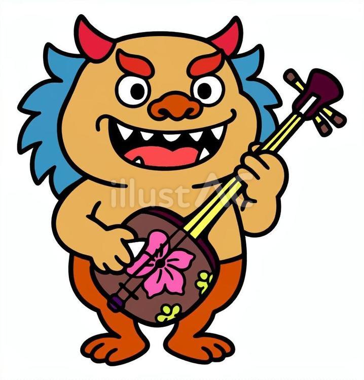 沖縄　三線を弾くシーサー 沖縄,三線,シーサーのイラスト素材