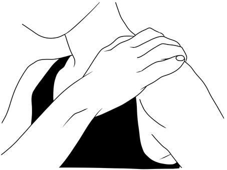 肩こり・線画・白黒 肩こり,疲労,不調,ストレッチ,線画,白黒のイラスト素材