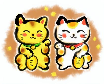 Illustration, lucky cat, hand drawn, brush painting, JPG and PNG