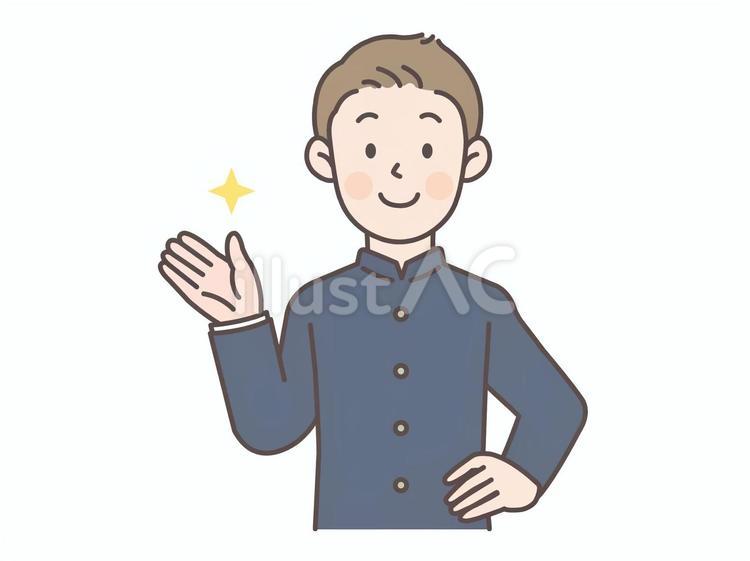腰に手を当てて案内する男子学生_学ラン 中学生,高校生,男の子のイラスト素材