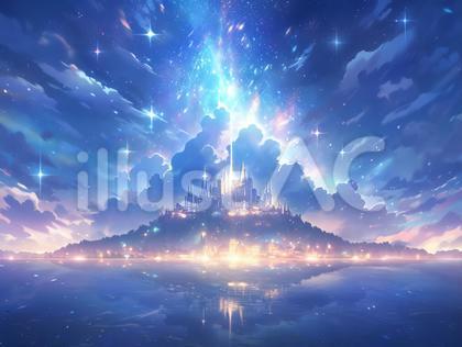 高台に建つSFファンタジー風な城_背景画