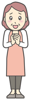 目を輝かせておねだりしているおばさん おねだり,女性,人,主婦,中年,シニア,エプロン,ママ,お母さん,おかんのイラスト素材