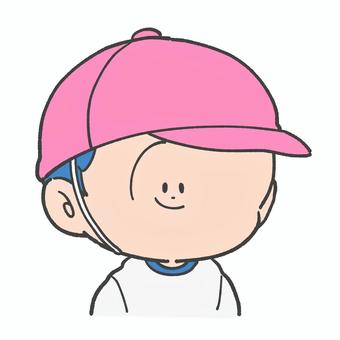 赤白帽子を被った子どもの手描きイラスト1 赤白帽,体育,運動会,体育祭,体育会,帽子,子ども,手描き,かわいい,体操服のイラスト素材
