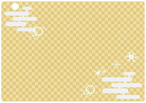 金の市松と雪模様背景 金,黄金,市松模様,市松,和柄,和模様,四角,雪,雪の結晶,氷のイラスト素材