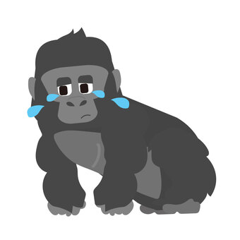 悲しくて泣いているゴリラ 悲しい,寂しい,泣く,涙,感情,気持ち,ポーズ,ゴリラ,生き物,動物のイラスト素材