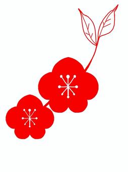 紅梅 紅,梅,花,葉っぱ,枝のイラスト素材