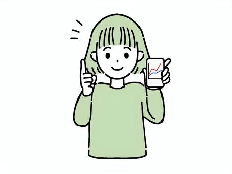 上昇するグラフをスマホで見せる人 女性,スマホ,グラフ,上昇,資産運用,新ｎｉｓａ,株,fx,ポイント,運用のイラスト素材
