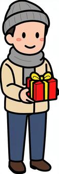プレゼントを渡すグレーの男子です。 プレゼント,シンプル,渡す,ギフト,贈り物,シーン,祝う,イベント,パーティー,クリスマスのイラスト素材