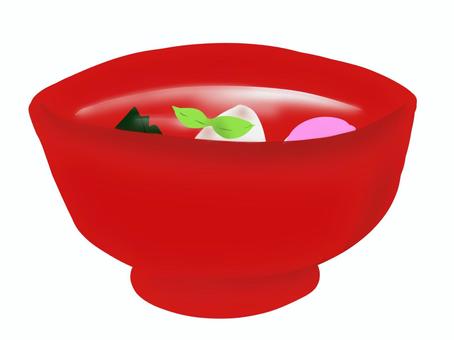 すましのお雑煮 お雑煮,すまし汁,元旦,お餅,蒲鉾,昆布,赤いお椀,食事,美味しそう,シンプルのイラスト素材