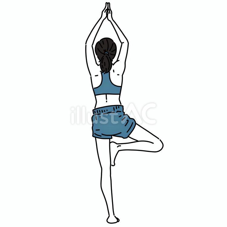 ヨガをする女性の後ろ姿 女性,線画,手描きのイラスト素材