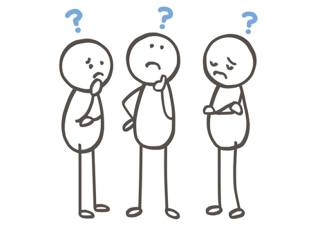 棒人間　原因を考える人たち 棒人間,人,3人,はてな,クエスチョンマーク,疑問,謎,考える,悩む,クイズのイラスト素材