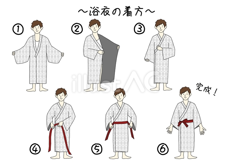 旅館浴衣の着方（男性　柄浴衣） 男性,浴衣,夏のイラスト素材