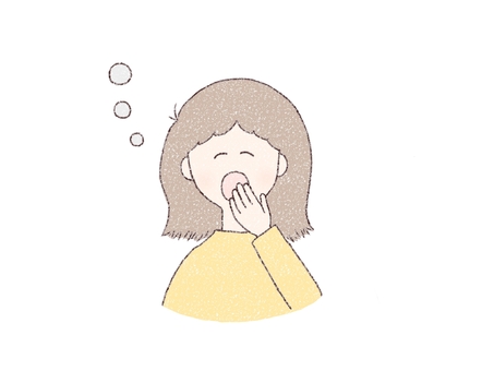 眠い 眠気,眠い,寝不足,あくび,ぼんやり,睡魔,生活,女性,シンプル,手描きのイラスト素材