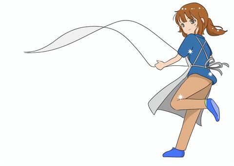 楽しそうにシーツ交換をしている女性 女性,若い,エプロン,介護,医療,ホテル,シーツ交換,シーツ,洗濯,看護補助のイラスト素材