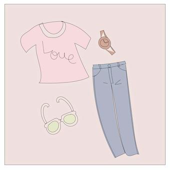 ファッションのイラスト 洋服,アパレル,パンツ,tシャツ,サングラス,イラストのイラスト素材