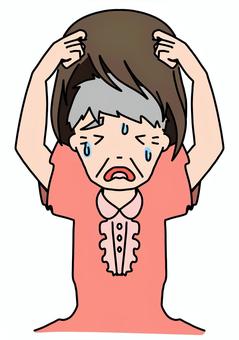 カツラを外す女装おじさん　カラー カツラ,男性,女装,おじさん,疲労,汗,カラーのイラスト素材