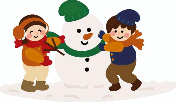 雪だるまを作る子供 雪だるま,雪,子供,遊ぶ,女の子,男の子,防寒,雪遊び,11月,12月のイラスト素材