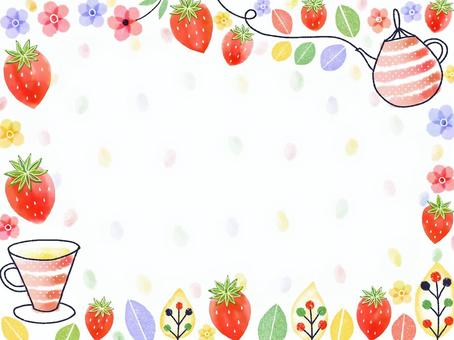 Flowery strawberries and tea party, JPG Flowery strawberries and tea party, strawberry, tea, frame, JPG