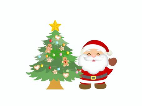 サンタクロースとクリスマスツリー1 サンタクロース,星,クリスマスツリー,クリスマス,冬,飾り,ハッピーホリデー,ハッピーホリデーズ,メリークリスマス,12月のイラスト素材