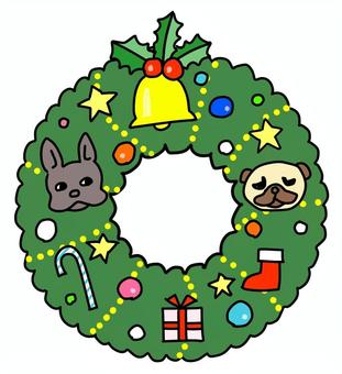 鼻ぺちゃ犬のクリスマスリース