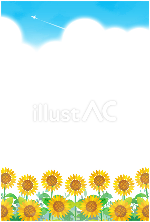 夏空とひまわり畑のさわやか背景 フレーム,夏,ひまわりのイラスト素材