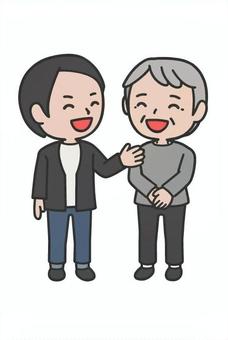 ツッコミする人 ツッコミする人 年配,親子,ツッコミ,漫才,ボケ,面白い,笑顔,笑い,楽しい,喜びのイラスト素材