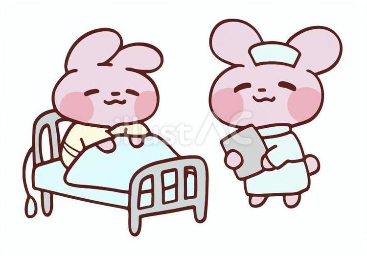 看護師さんと患者さんなうさちゃん うさぎ,病院,動物のイラスト素材
