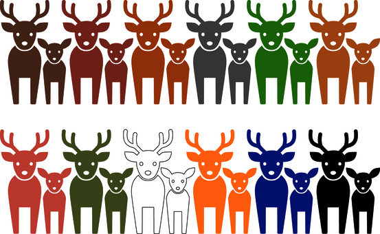 ピクトグラムの鹿の親子です。 ピクトグラム,鹿,シンプル,動物,角,親子,小鹿のイラスト素材