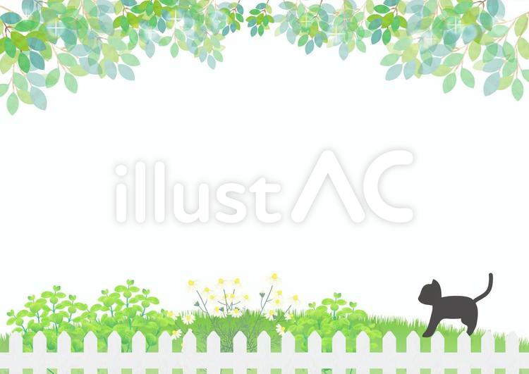 お庭と猫 動物,猫,黒猫のイラスト素材