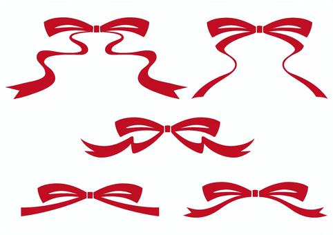 シンプルなリボンアイコン5種セット　赤 リボン,飾り,ちょうちょ結び,アイコン,フレーム,プレゼント,かわいい,ワンポイント,あしらい,マークのイラスト素材