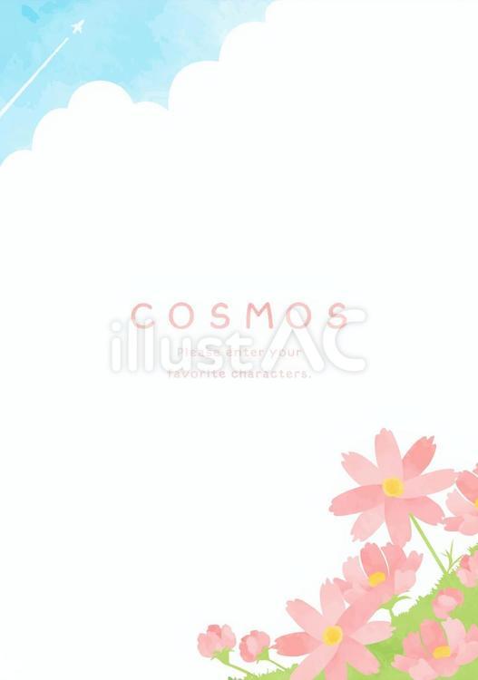 穏やかなコスモスの花畑と青空の風景素材 コスモス,植物,秋のイラスト素材