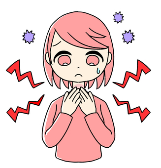 桃色の女の子　のどの痛み ピンク,かわいい,手描き,喉,つらい,苦しい,医療素材,お悩み,女の子,女性のイラスト素材