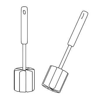 ボトルスポンジの線画 スポンジ,線画,モノクロ,立体,ボトル用,水筒用,ブラシ,柄,台所用品のイラスト素材