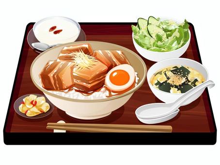 豚の角煮丼定食 豚の角煮丼,定食,中華料理,料理,食べ物,豚の角煮,煮卵,ネギ,ご飯,米のイラスト素材