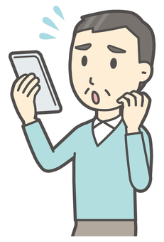  ニット中年男性-069-バスト スマホ,慌てる,おじさん,男性,中年,お父さん,パパ,シニア,ミドルエイジ,人物のイラスト素材