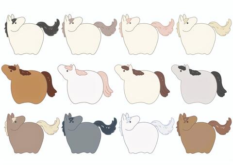 いろいろな毛色の馬イラストセット 馬,午,ポニー,サラブレッド,干支,十二支,たてがみ,尻尾,競走馬,競馬のイラスト素材